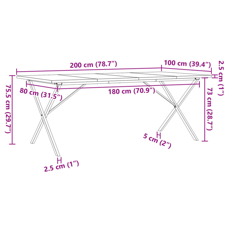 vidaXL tömör fenyőfa és öntöttvas X-vázú étkezőasztal 200x100x75,5 cm