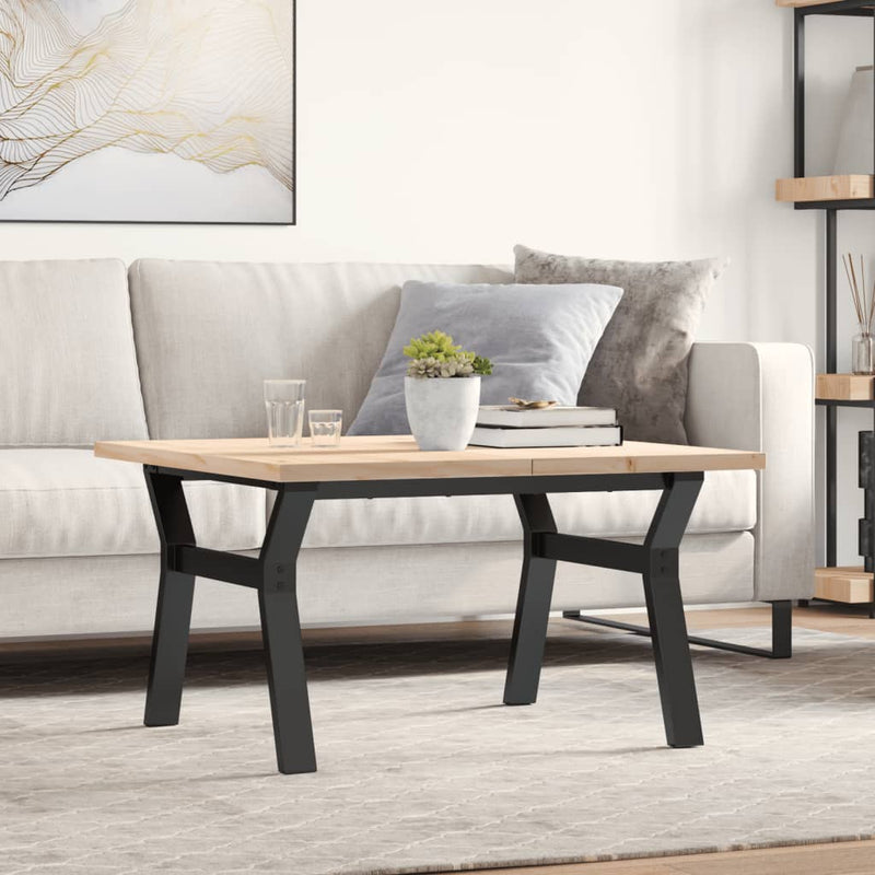 vidaXL tömör fenyőfa és acél Y-vázú dohányzóasztal 80x80x45,5 cm