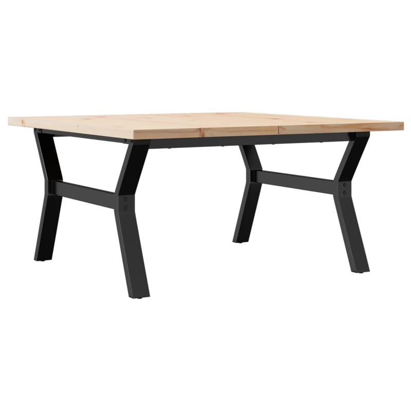 vidaXL tömör fenyőfa és acél Y-vázú dohányzóasztal 90x90x45,5 cm