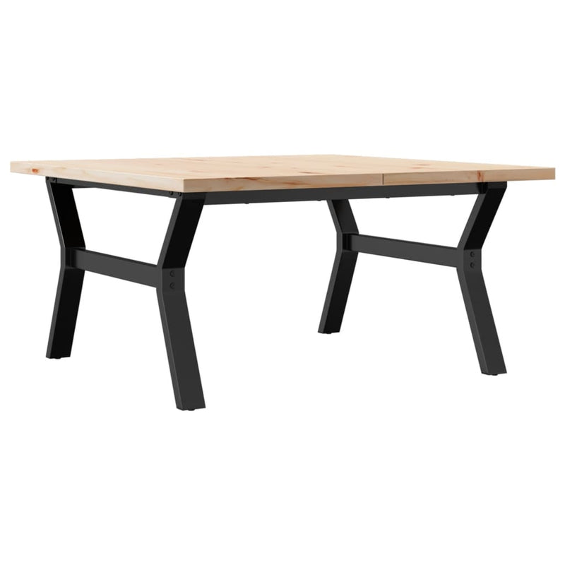 vidaXL tömör fenyőfa és acél Y-vázú dohányzóasztal 90x90x45,5 cm