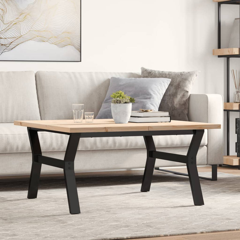 vidaXL tömör fenyőfa és acél Y-vázú dohányzóasztal 90x90x45,5 cm