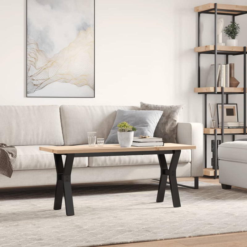 vidaXL tömör fenyőfa és acél Y-vázú dohányzóasztal 110x40x45,5 cm