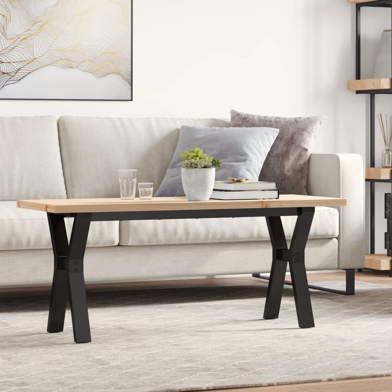 vidaXL tömör fenyőfa és acél Y-vázú dohányzóasztal 110x40x45,5 cm
