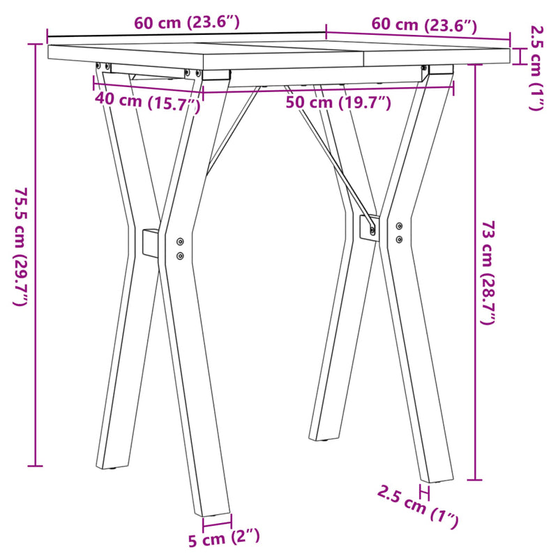 vidaXL tömör fenyőfa és acél étkezőasztal Y-vázzal 60x60x75,5 cm