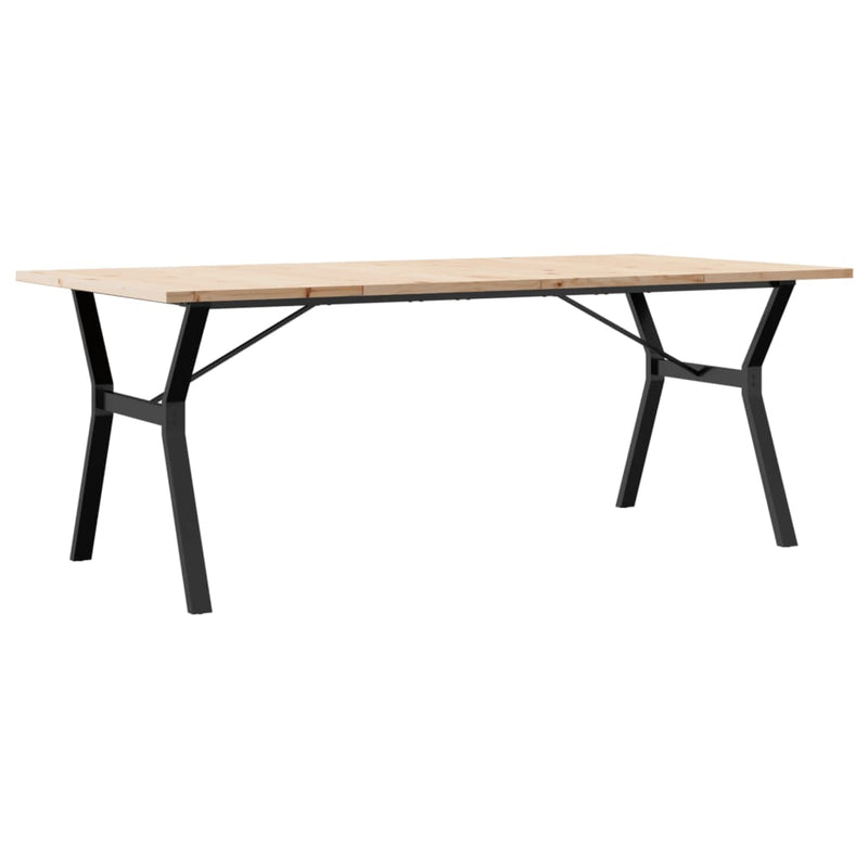 vidaXL tömör fenyőfa és acél Y-vázú étkezőasztal 200x100x75,5 cm