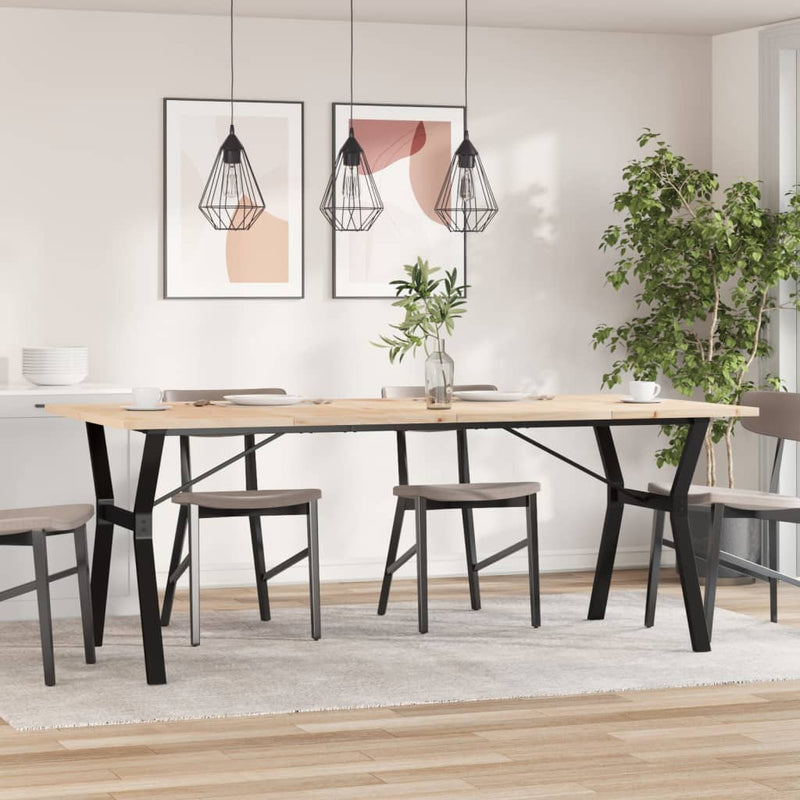 vidaXL tömör fenyőfa és acél Y-vázú étkezőasztal 200x100x75,5 cm