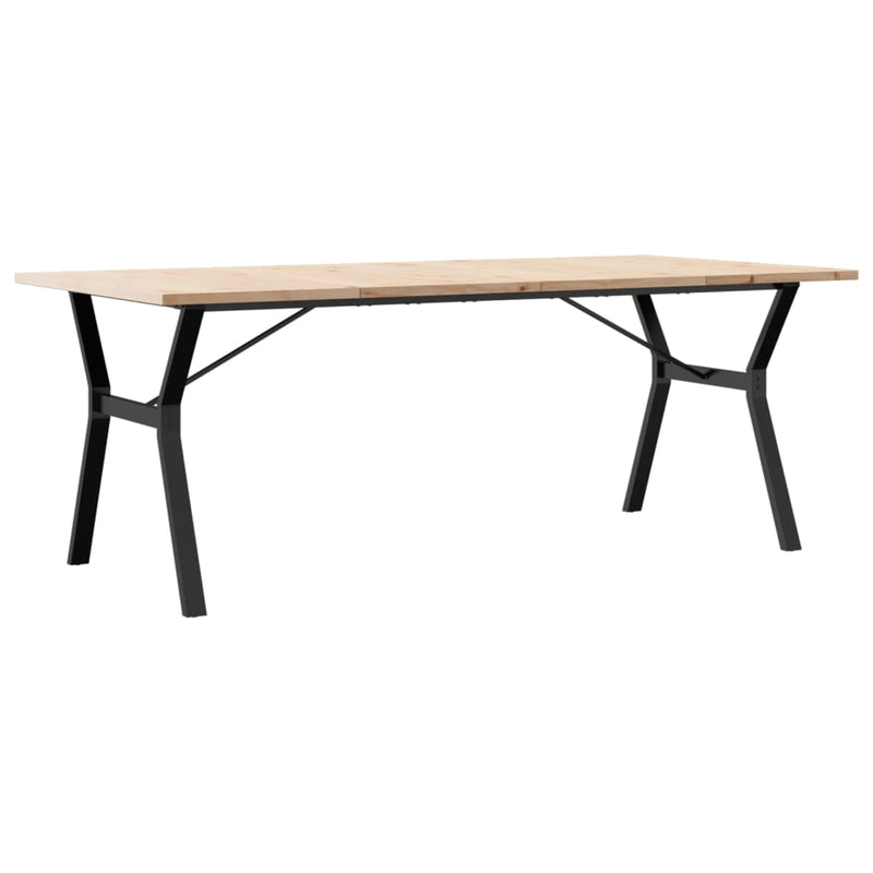vidaXL tömör fenyőfa és acél Y-vázú étkezőasztal 200x100x75,5 cm