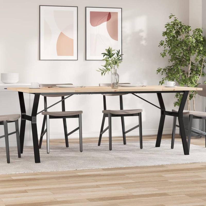 vidaXL tömör fenyőfa és acél Y-vázú étkezőasztal 200x100x75,5 cm