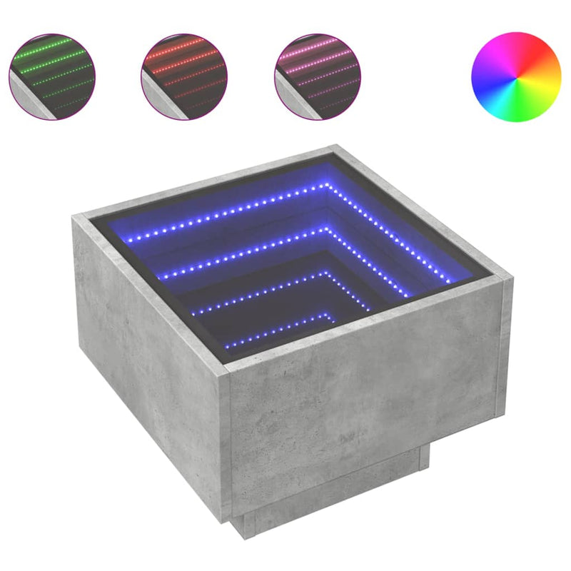 vidaXL betonszürke szerelt fa kisasztal LED-del 40 x 40 x 30 cm