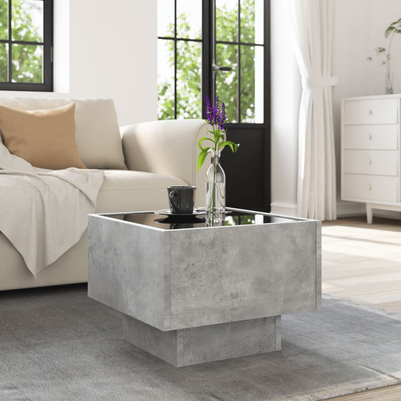 vidaXL betonszürke szerelt fa kisasztal LED-del 40 x 40 x 30 cm