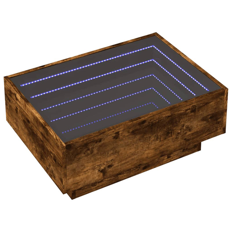 vidaXL füstös tölgy szerelt fa dohányzóasztal LED-del 70 x 50 x 30 cm