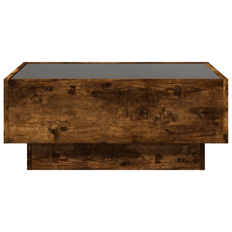 vidaXL füstös tölgy szerelt fa dohányzóasztal LED-del 70 x 50 x 30 cm