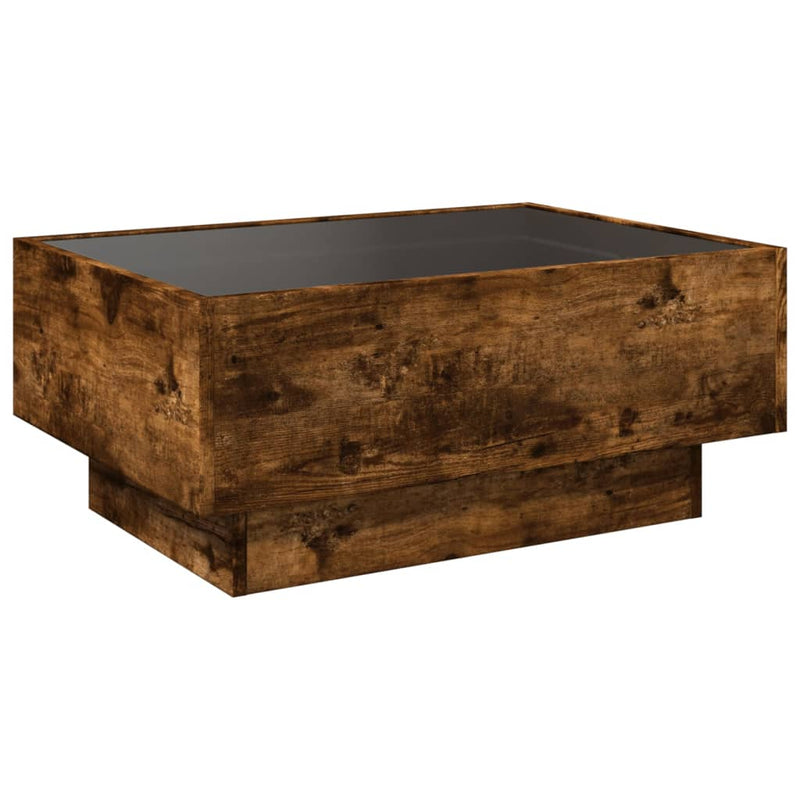 vidaXL füstös tölgy szerelt fa dohányzóasztal LED-del 70 x 50 x 30 cm