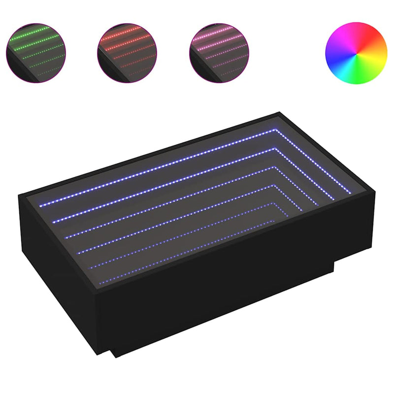 vidaXL fekete szerelt fa dohányzóasztal LED-del 90 x 50 x 30 cm