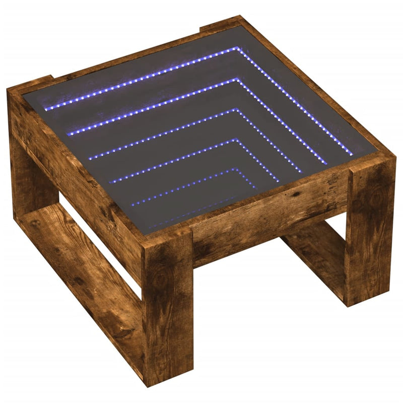 vidaXL füstös tölgy végtelen hatású LED-es dohányzóasztal 50x53x30 cm