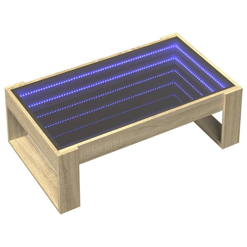 vidaXL sonoma tölgy végtelen hatású LED-es dohányzóasztal 90x53x30 cm