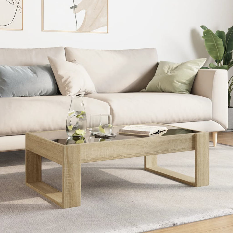 vidaXL sonoma tölgy végtelen hatású LED-es dohányzóasztal 90x53x30 cm
