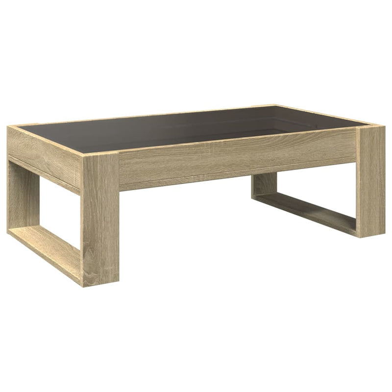 vidaXL sonoma tölgy végtelen hatású LED-es dohányzóasztal 90x53x30 cm