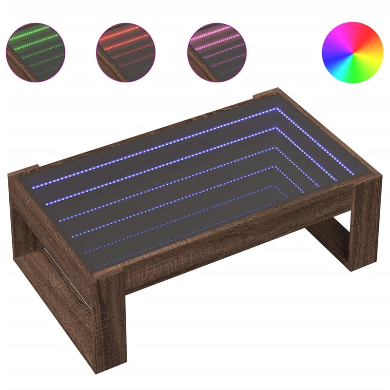 vidaXL barna tölgy végtelen hatású LED-es dohányzóasztal 90x53x30 cm