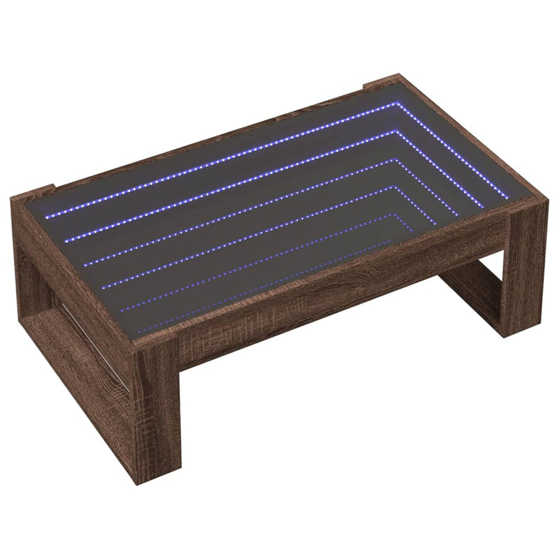 vidaXL barna tölgy végtelen hatású LED-es dohányzóasztal 90x53x30 cm