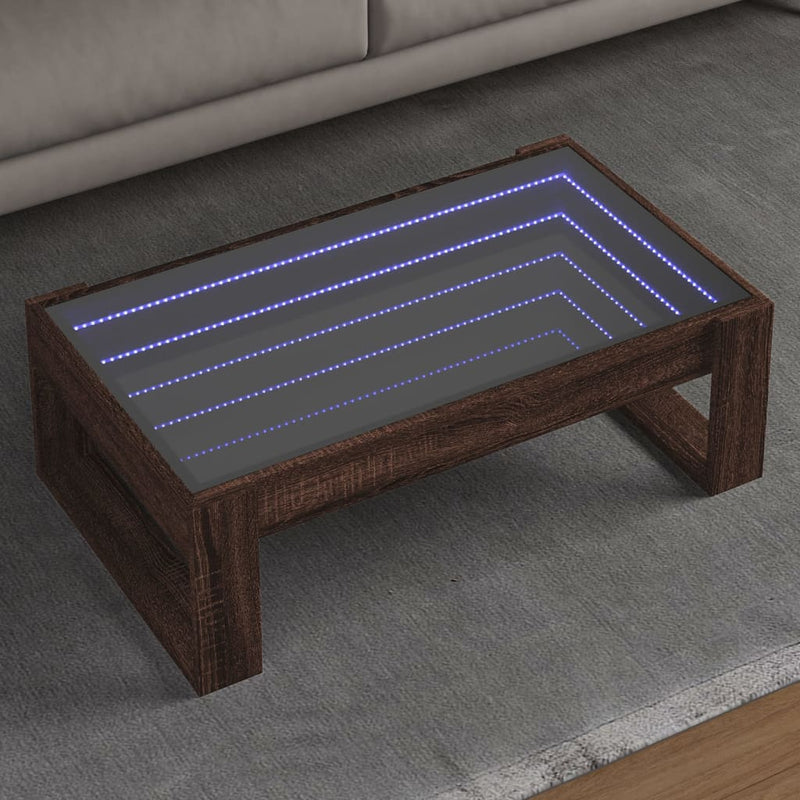 vidaXL barna tölgy végtelen hatású LED-es dohányzóasztal 90x53x30 cm