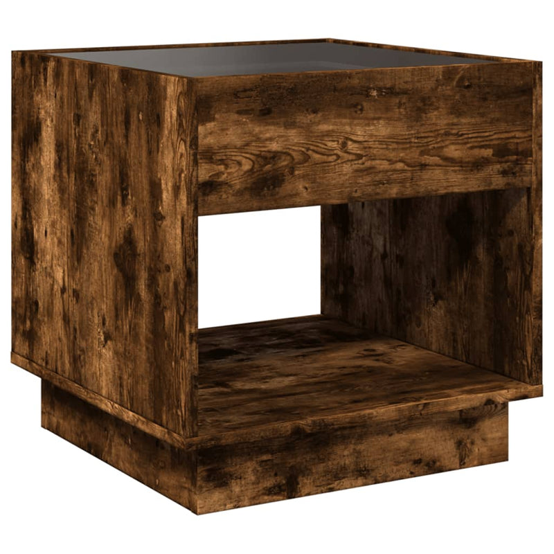 vidaXL füstös tölgy végtelen hatású LED-es dohányzóasztal 50x50x50 cm