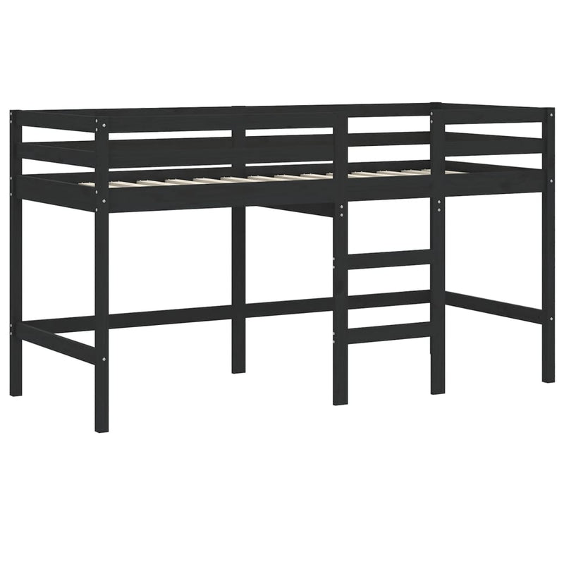 vidaXL fehér-fekete tömör fenyő gyerek galériaágy függönnyel 80x200 cm