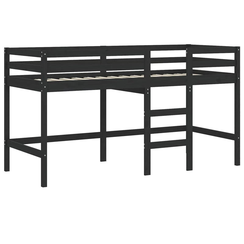vidaXL fehér-fekete tömör fenyő gyerek galériaágy függönnyel 90x200 cm