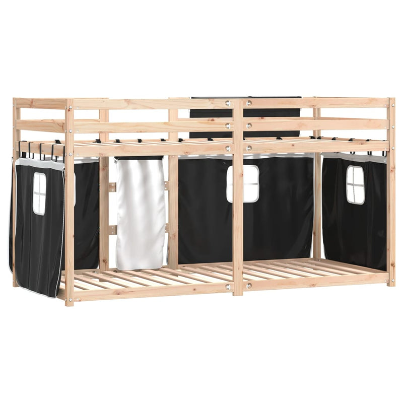 vidaXL fehér/fekete tömör fenyőfa emeletes ágy függönyökkel 80x200 cm
