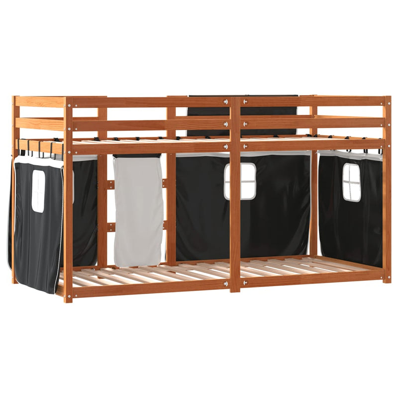 vidaXL fehér/fekete tömör fenyőfa emeletes ágy függönyökkel 80x200 cm