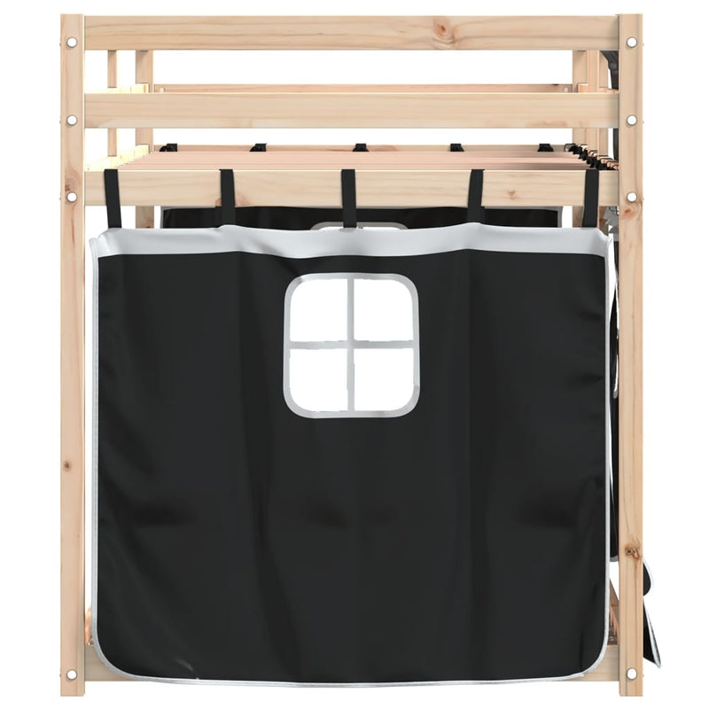 vidaXL fehér/fekete tömör fenyőfa emeletes ágy függönyökkel 90x200 cm
