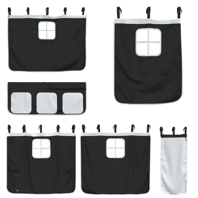 vidaXL fehér/fekete tömör fenyőfa emeletes ágy függönyökkel 90x200 cm