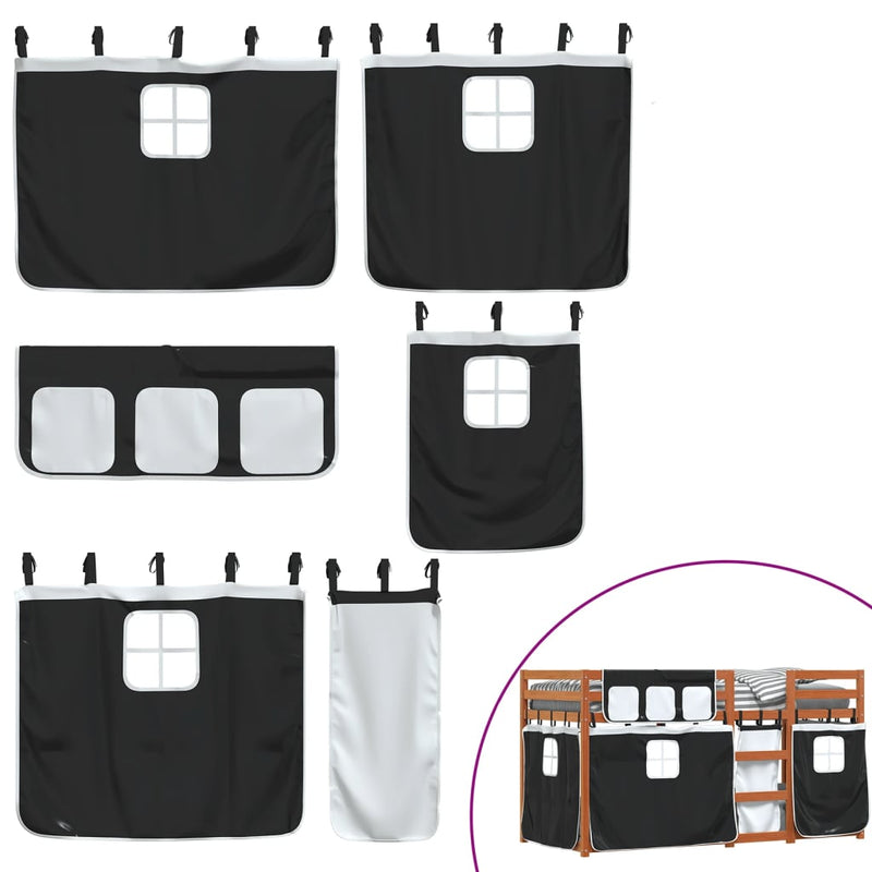 vidaXL fehér/fekete tömör fenyőfa emeletes ágy függönyökkel 90x200 cm