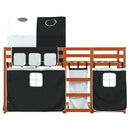 vidaXL fehér/fekete tömör fenyőfa emeletes ágy függönyökkel 90x200 cm