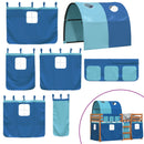 vidaXL kék tömör fenyőfa emeletes ágy függönyökkel 90 x 190 cm