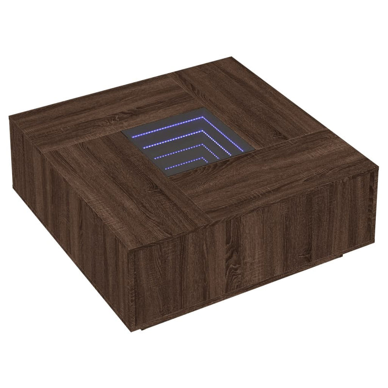 vidaXL tölgy színű végtelen hatású LED-es dohányzóasztal 100x100x40 cm