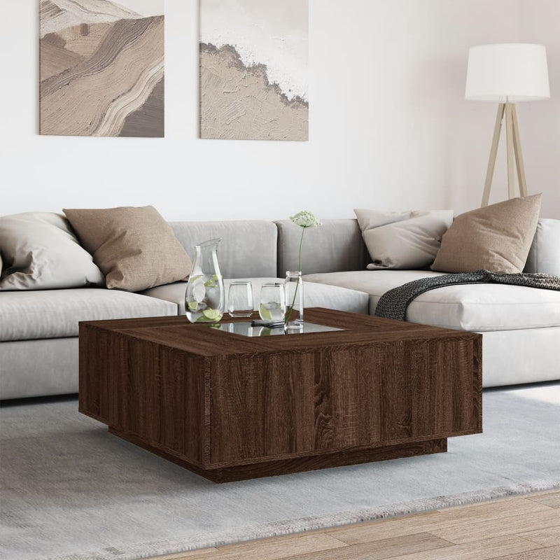 vidaXL tölgy színű végtelen hatású LED-es dohányzóasztal 100x100x40 cm