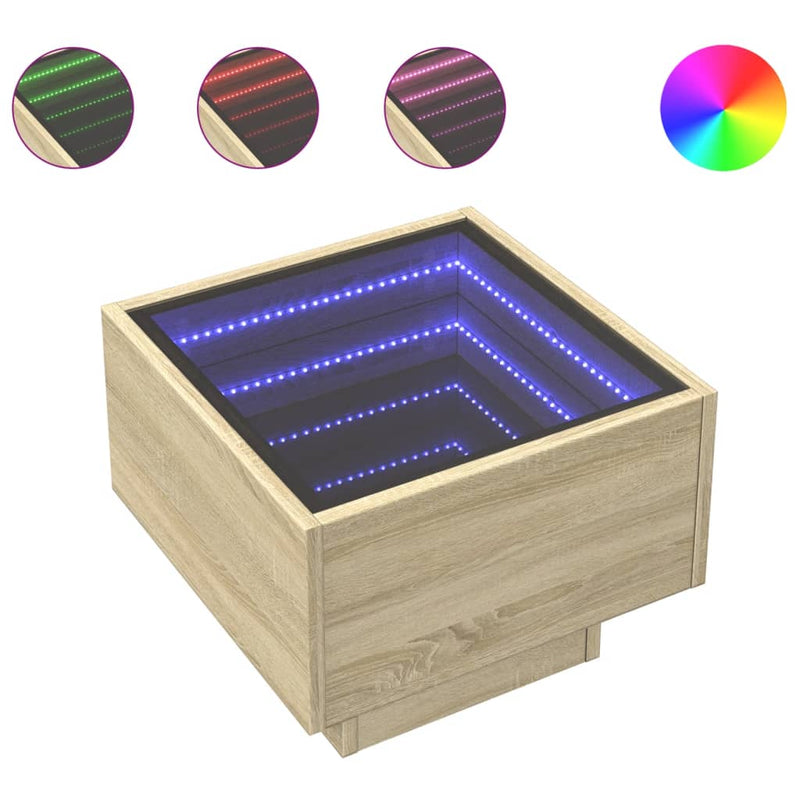 vidaXL sonoma tölgy végtelen hatású LED-es éjjeliszekrény 40x40x30 cm