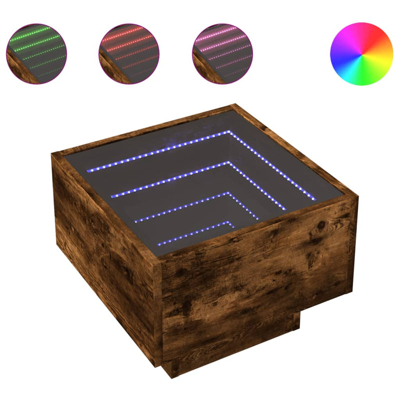 vidaXL füstös tölgy végtelen hatású LED-es éjjeliszekrény 40x40x30 cm