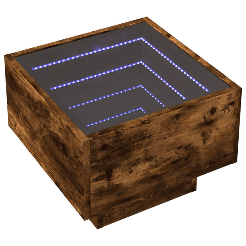 vidaXL füstös tölgy végtelen hatású LED-es éjjeliszekrény 40x40x30 cm