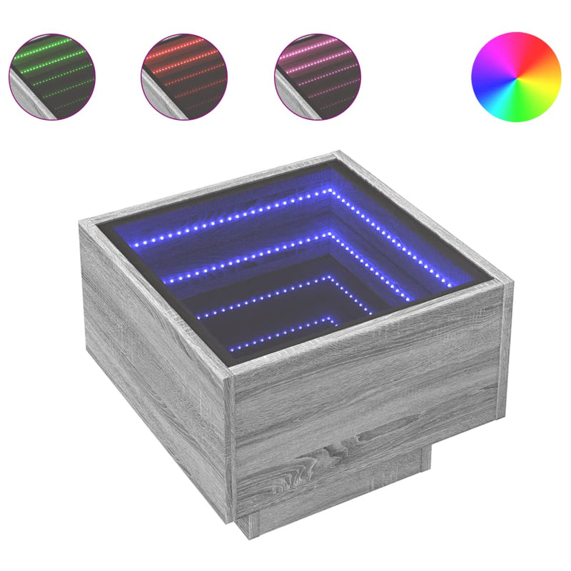 vidaXL szürke sonoma végtelen hatású LED-es éjjeliszekrény 40x40x30 cm