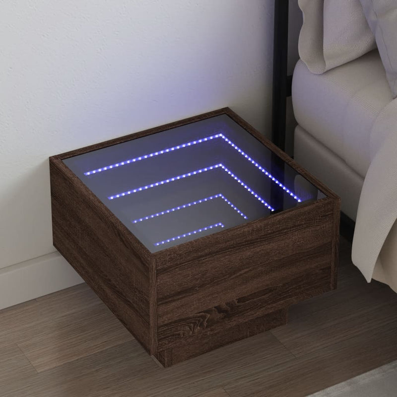 vidaXL barna tölgy végtelen hatású LED-es éjjeliszekrény 40x40x30 cm