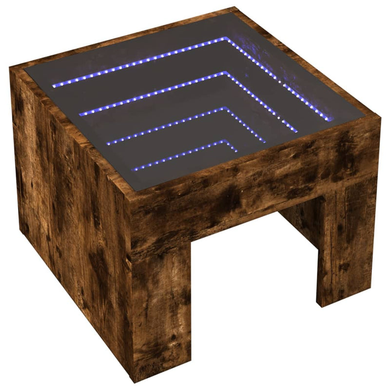 vidaXL füstös tölgy végtelen hatású LED-es éjjeliszekrény 40x40x30 cm