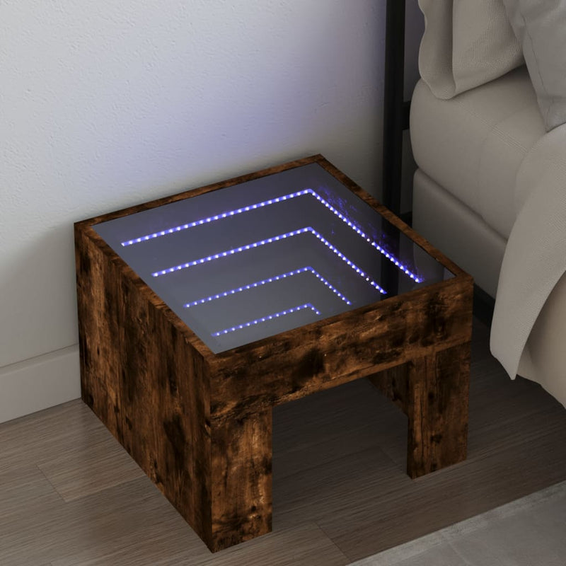 vidaXL füstös tölgy végtelen hatású LED-es éjjeliszekrény 40x40x30 cm