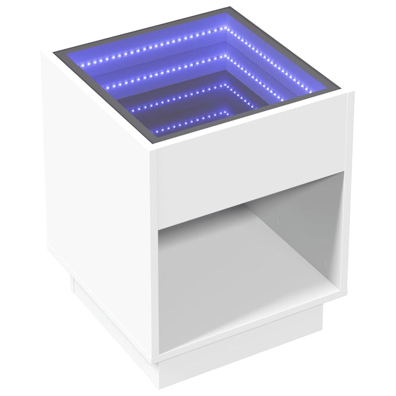 vidaXL fehér végtelen hatású LED-es éjjeliszekrény 40 x 40 x 50 cm