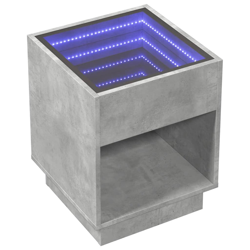 vidaXL betonszürke végtelen hatású LED-es éjjeliszekrény 40x40x50 cm