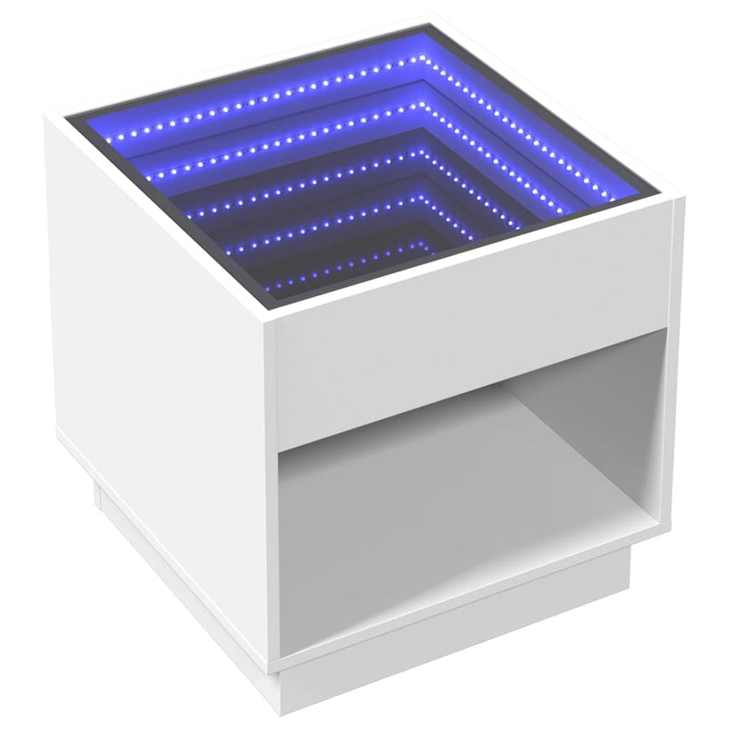 vidaXL fehér végtelen hatású LED-es éjjeliszekrény 50 x 50x 50 cm