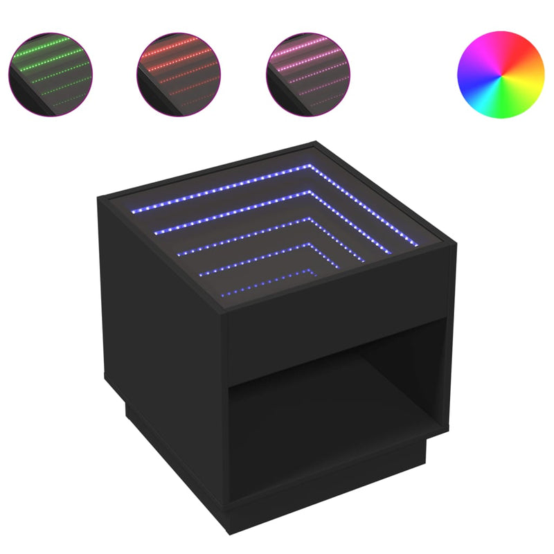 vidaXL fekete végtelen hatású LED-es éjjeliszekrény 50 x 50x 50 cm