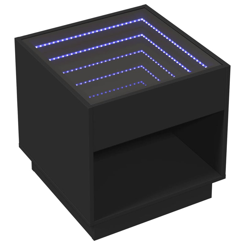 vidaXL fekete végtelen hatású LED-es éjjeliszekrény 50 x 50x 50 cm