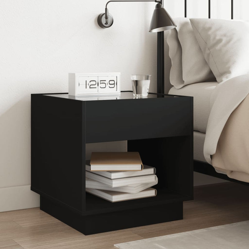 vidaXL fekete végtelen hatású LED-es éjjeliszekrény 50 x 50x 50 cm